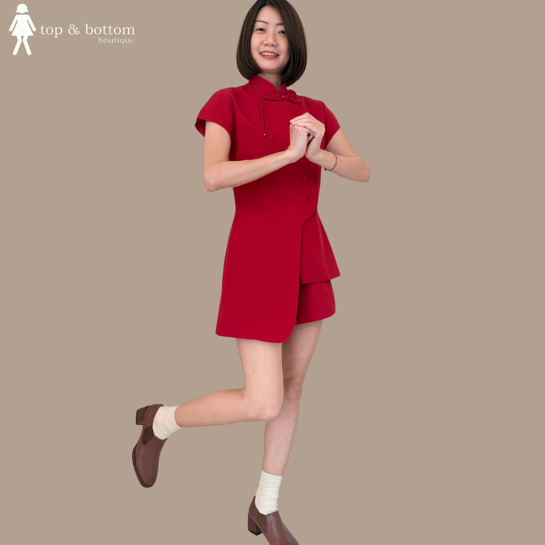 V SLEEVE LONG CHEONGSAM TOP WITH CHINESE KNOT FRONT