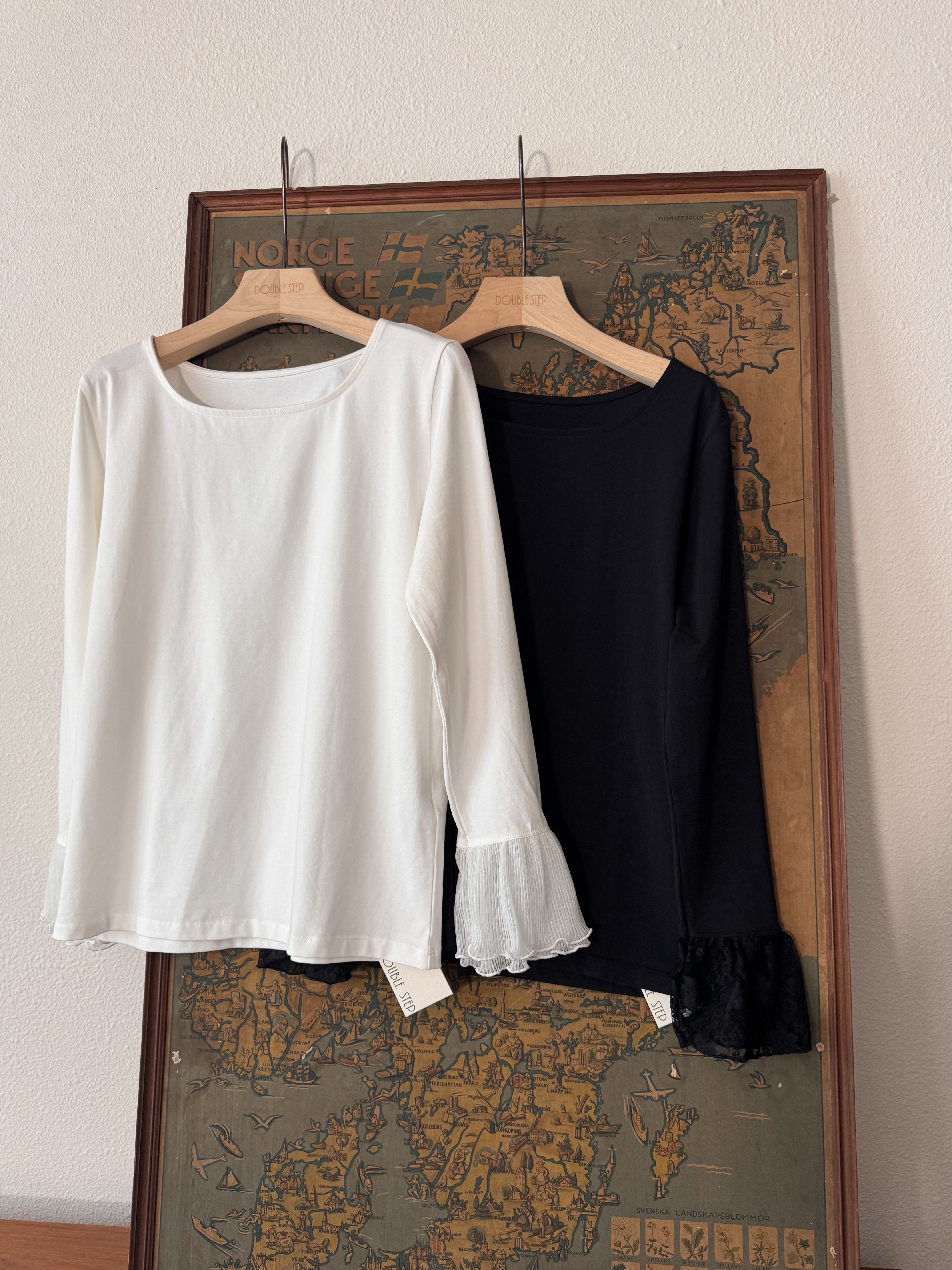 透氣～沙網拼褶棉質荷葉袖上衣 - BL61926