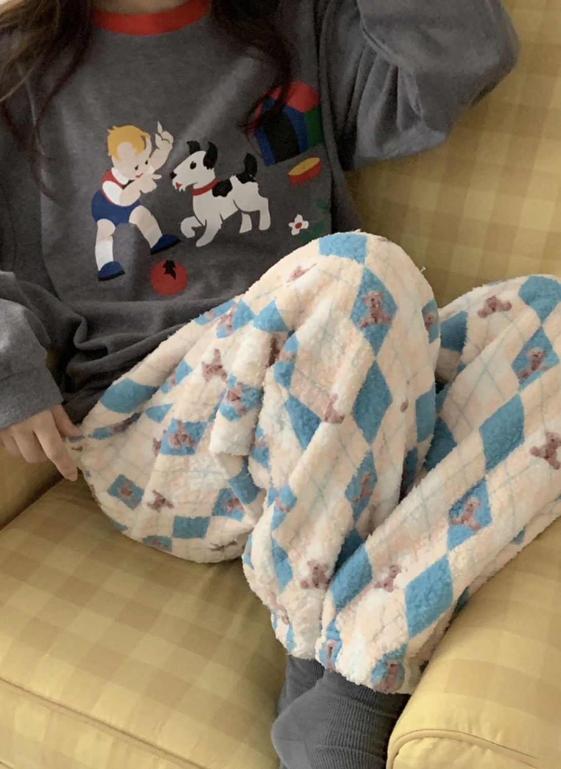 <快速出貨> 韓國小眾品牌 水果系列 毛絨加厚 縮口睡褲