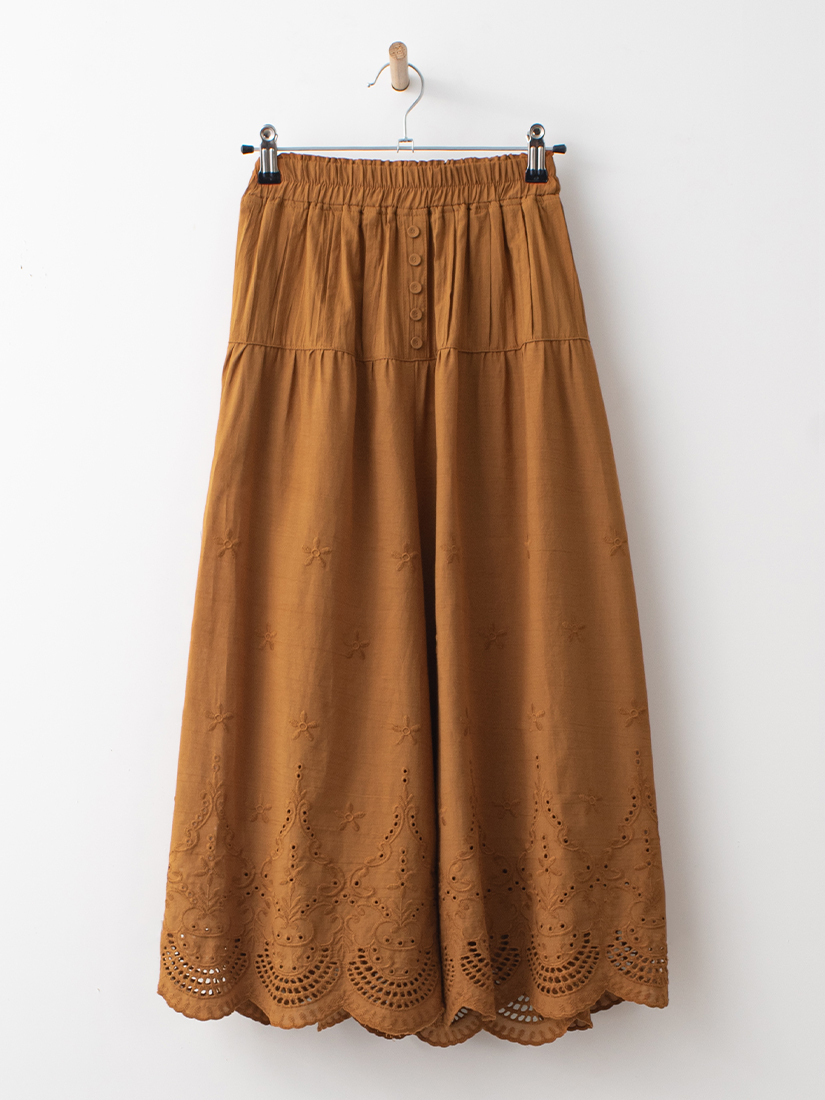 日系繡花純棉柔軟寬褲