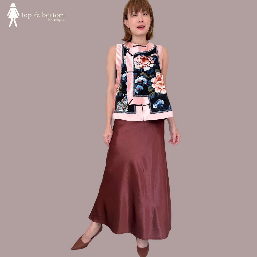 ELASTIC WAISTED SATIN LONG SKIRT