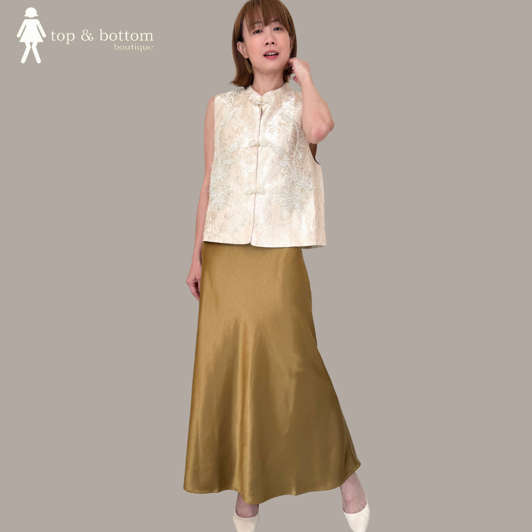 ELASTIC WAISTED SATIN LONG SKIRT