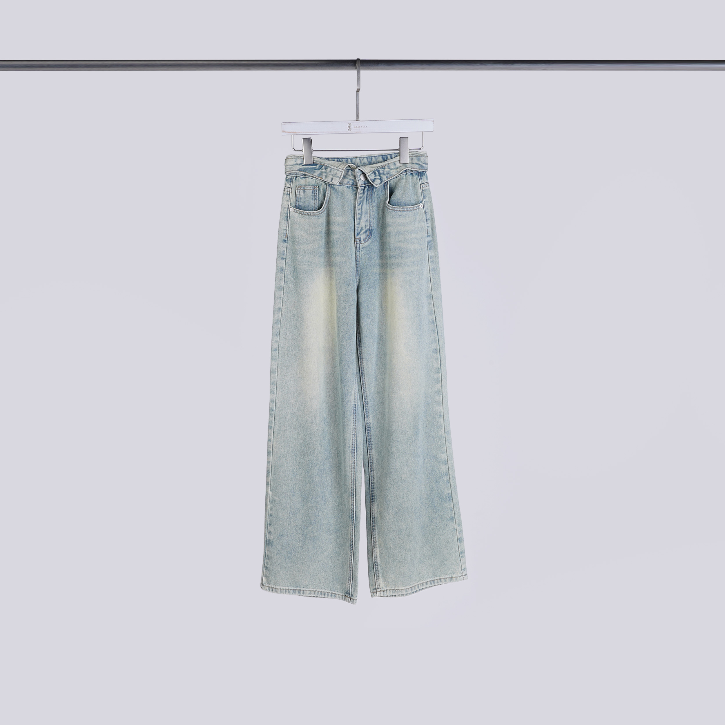 設計感反摺刷色牛仔褲 |S-M| 水洗藍