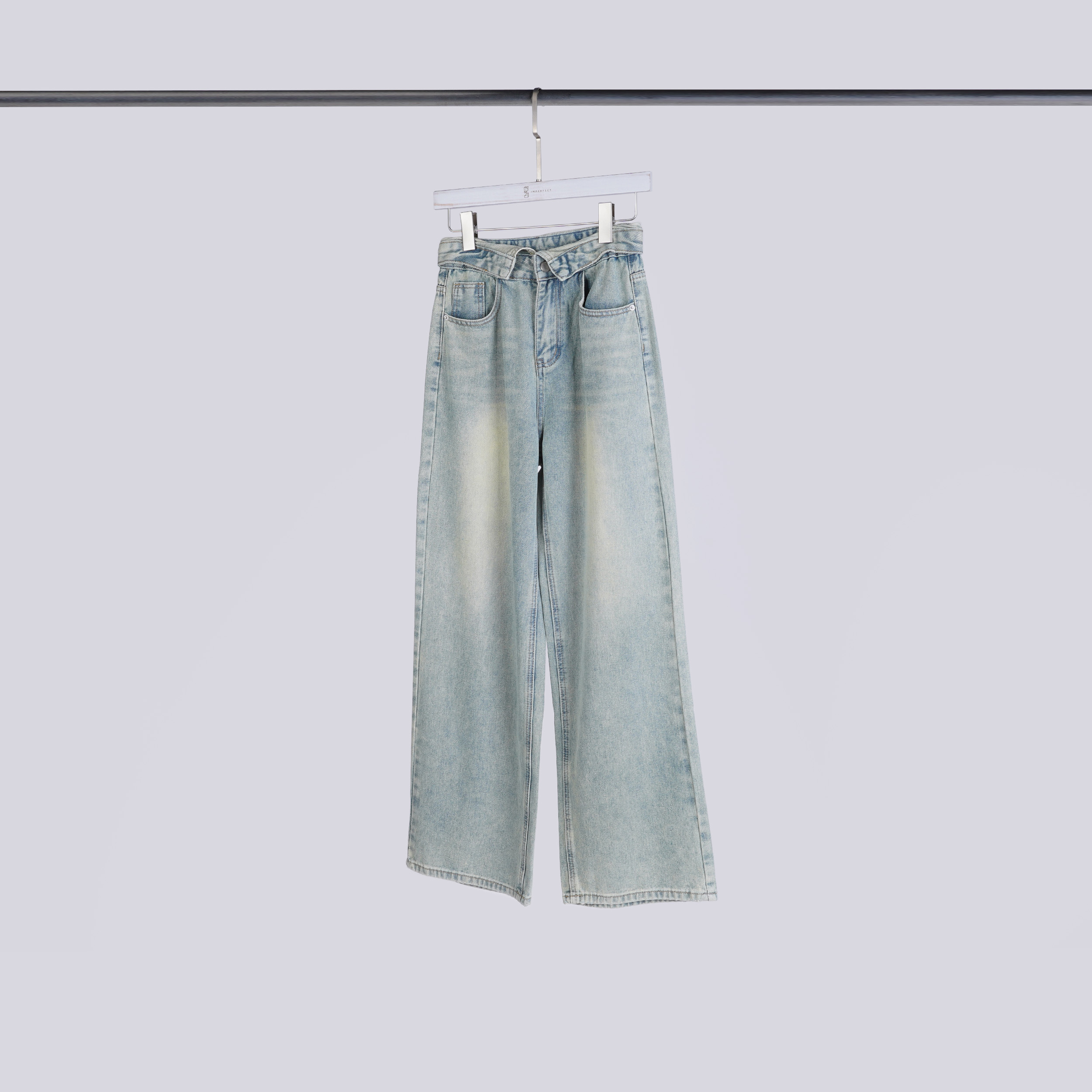 設計感反摺刷色牛仔褲 |S-M| 水洗藍