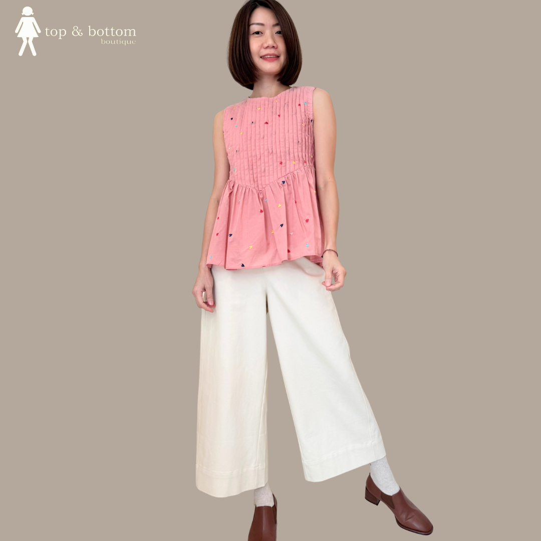 SLEEVELESS EMBROIDERED LOVE BABY DOLL BLOUSE