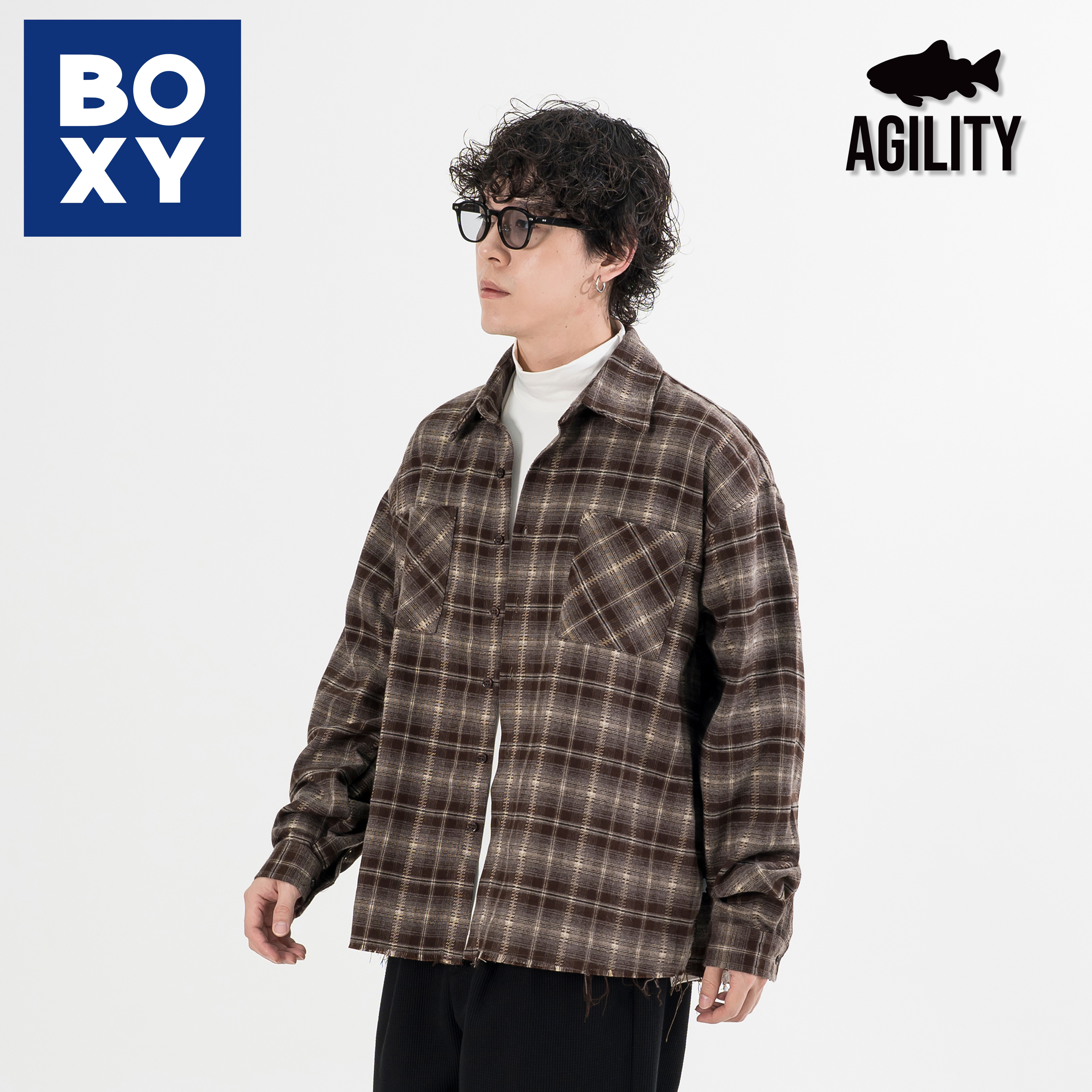 AGILITY Boxy Distressed LS Shirts 破壞不修邊 格紋 長袖襯衫 [DS88L]