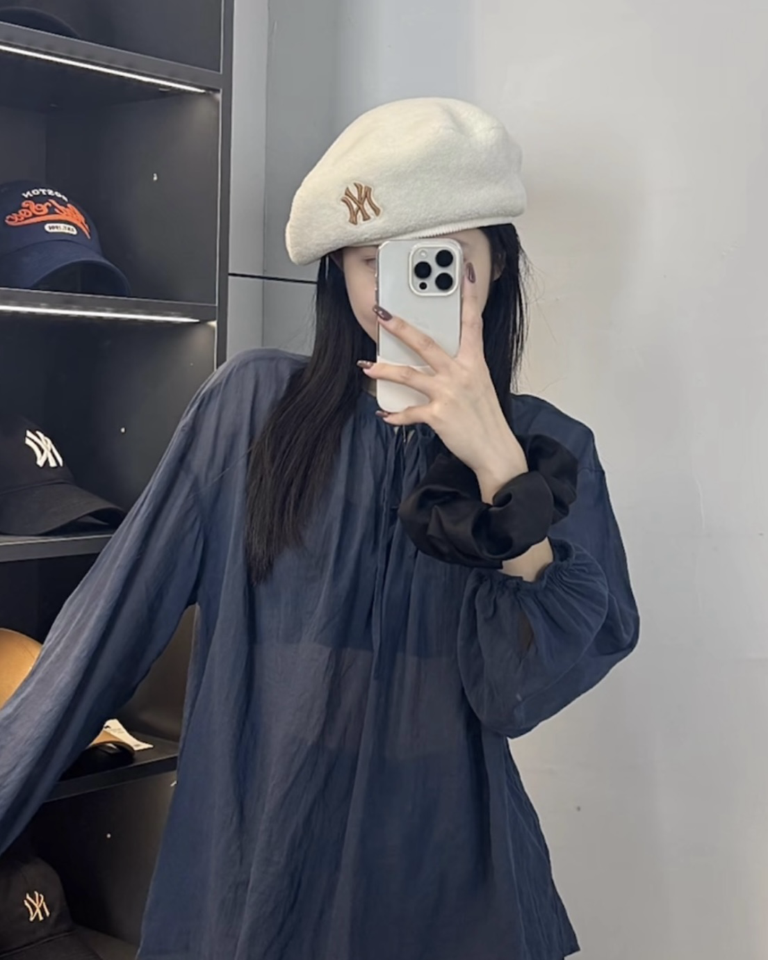 MLB 貝雷帽 羊羔帽 奶油白 NY標