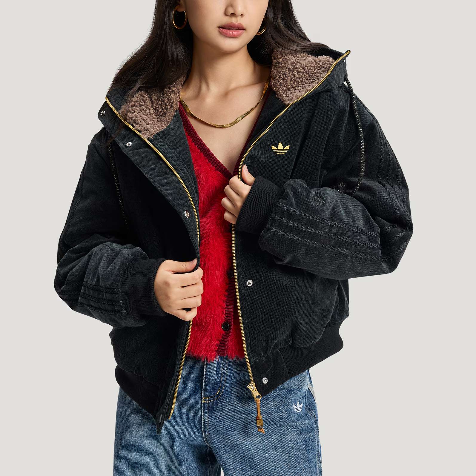 代購-Adidas Originals FW25 JACKET PADDED <馬年限定> CNY新年款 保暖 寬鬆 連帽外套 女款 KT0722