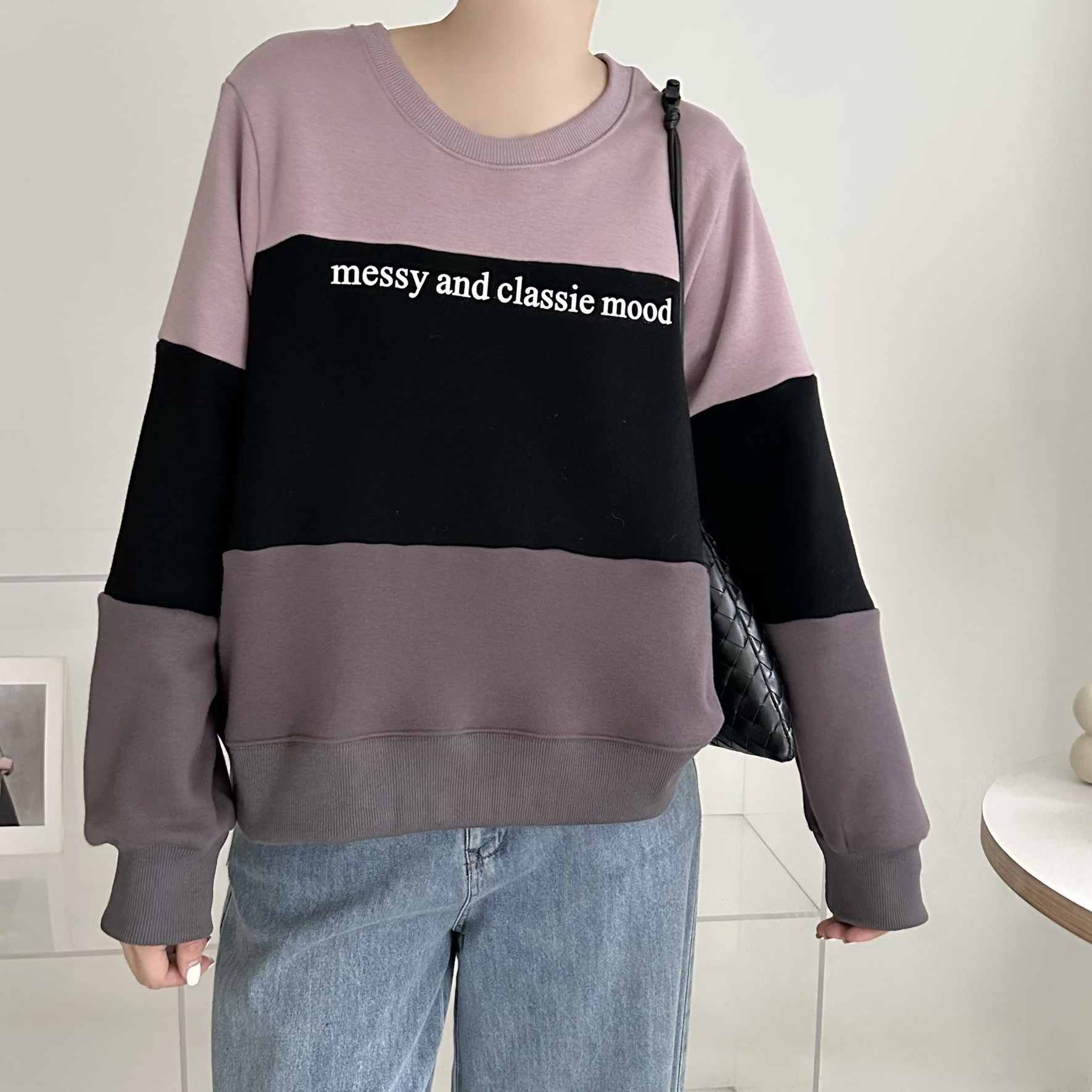 【BONNIE】三拼色絲絨毛底衛衣