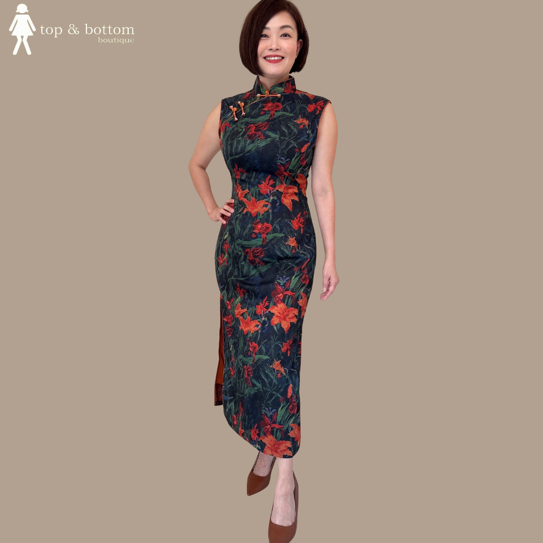 FLORAL PRINTED CHEONGSAM DRESS