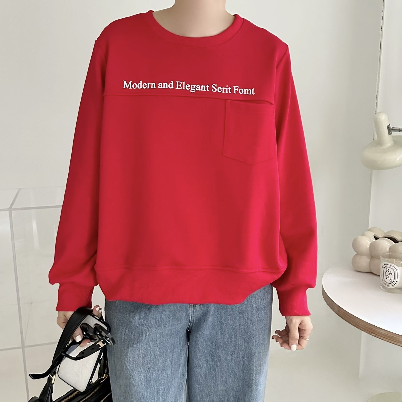 【BONNIE】胸小袋印字珠地衛衣