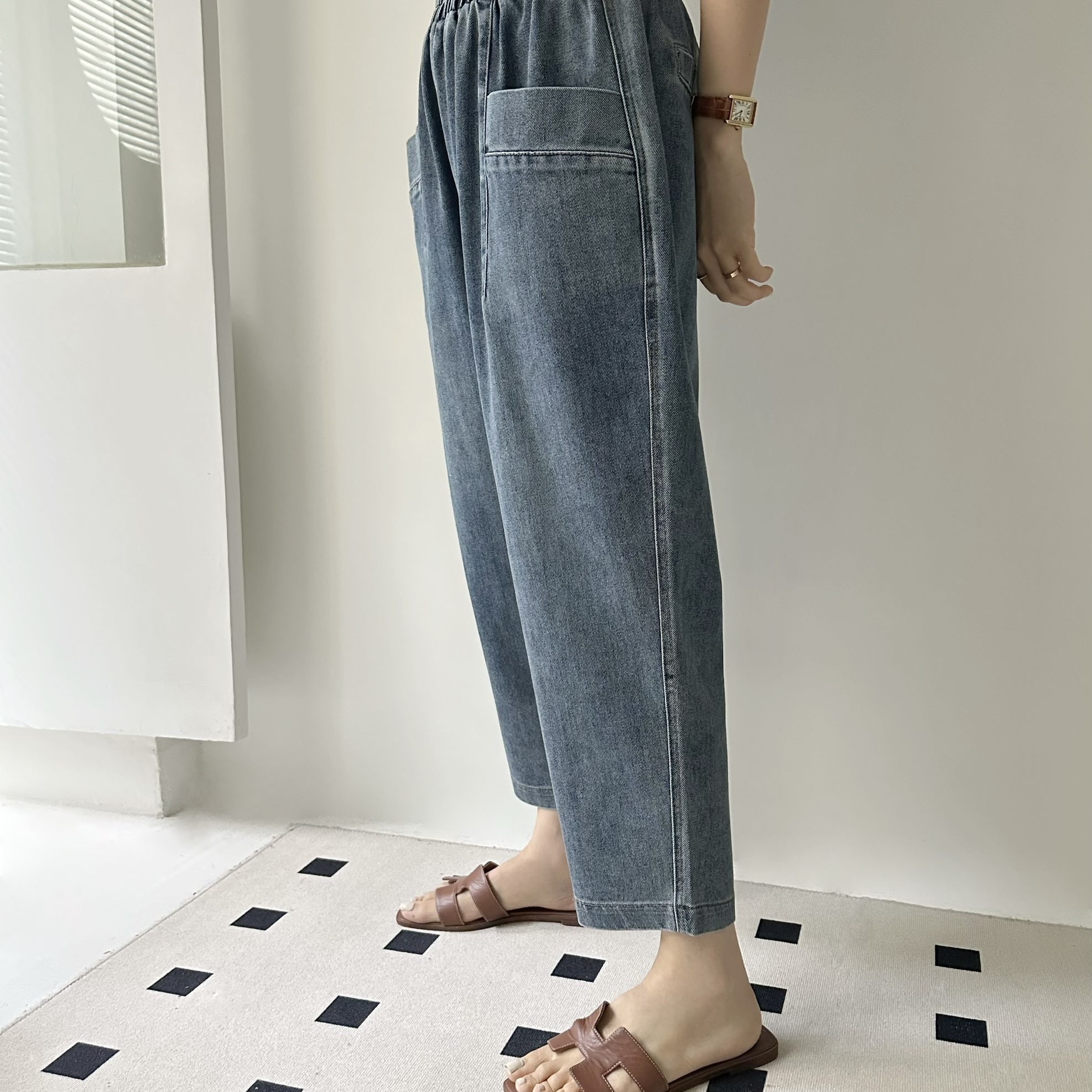 【BONNIE】全橡筋腰九分修腳牛仔褲