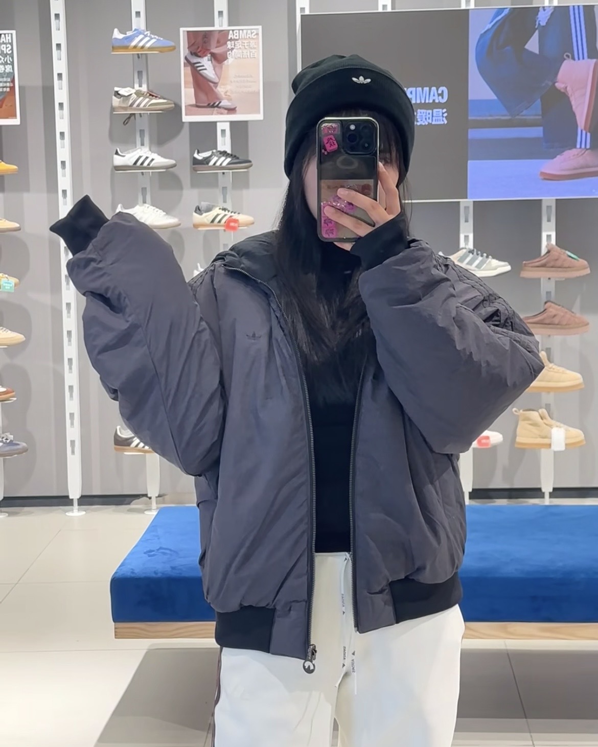 【現貨】Adidas 雙面穿 立領 飛行外套 連帽外套 黑灰色