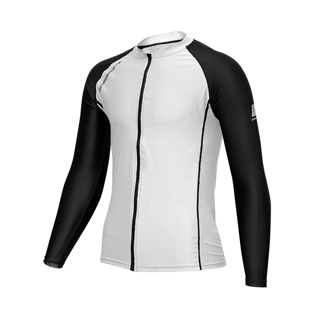 中性基本細 LOGO 拉鍊游泳防曬夾克 - 白/黑