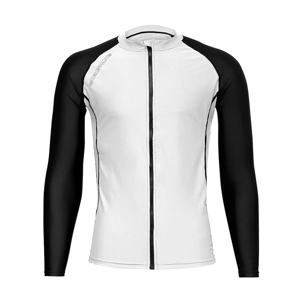 中性基本細 LOGO 拉鍊游泳防曬夾克 - 白/黑