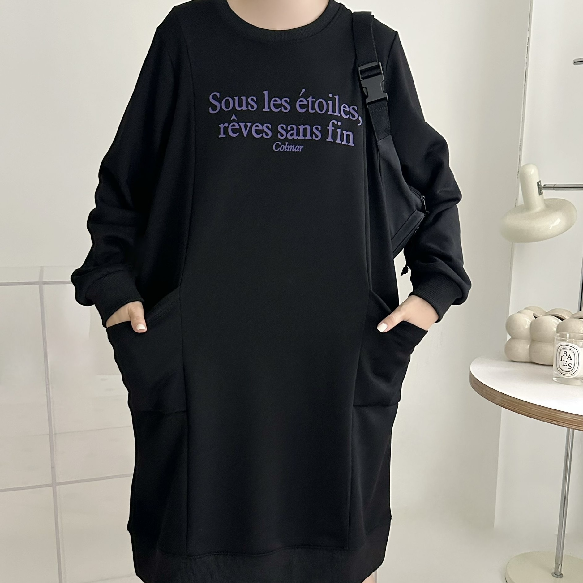 【BONNIE】印英文字兩袋長袖OPS