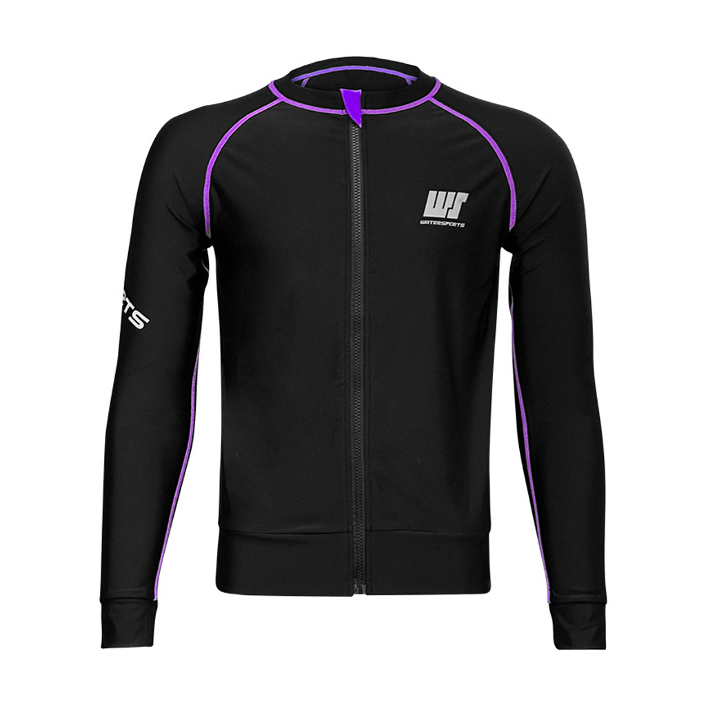中性 LOGO 拉鍊防曬夾克 - 黑/紫