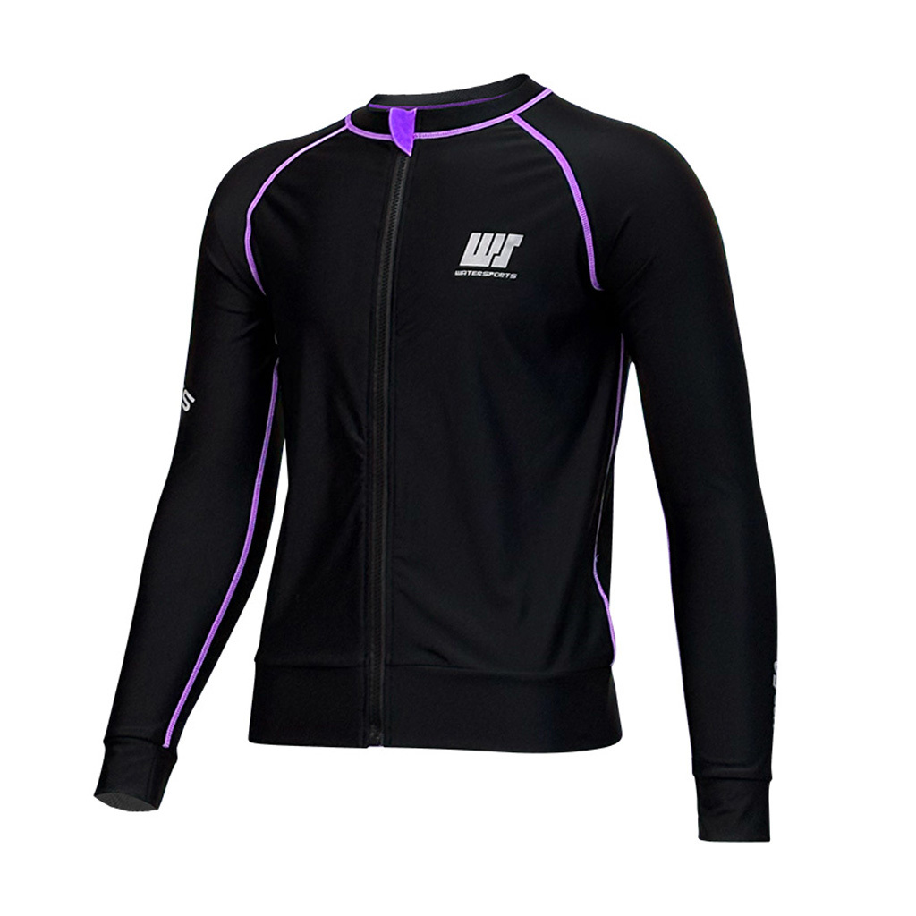 中性 LOGO 拉鍊防曬夾克 - 黑/紫