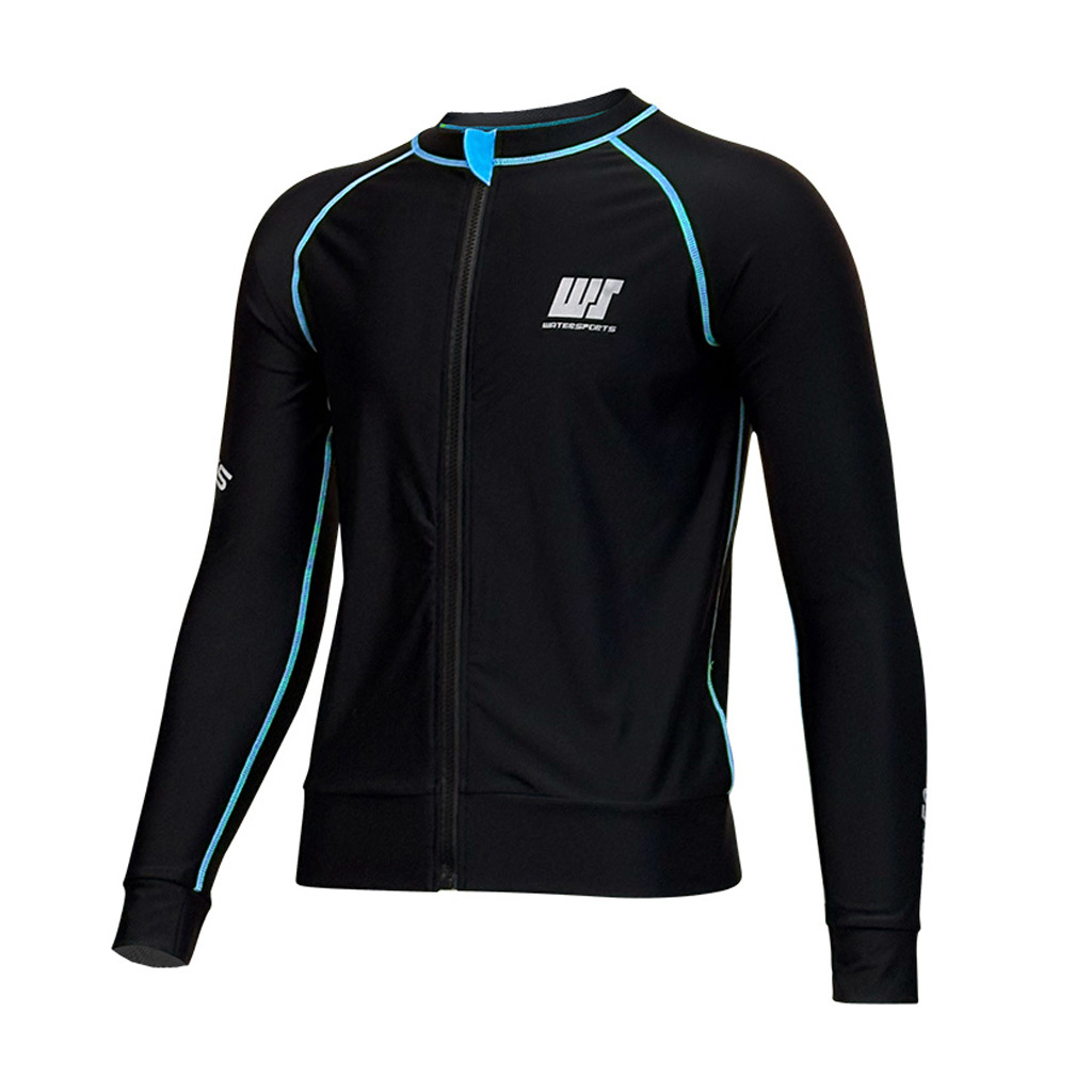 中性 LOGO 拉鍊防曬夾克 - 黑/淺藍