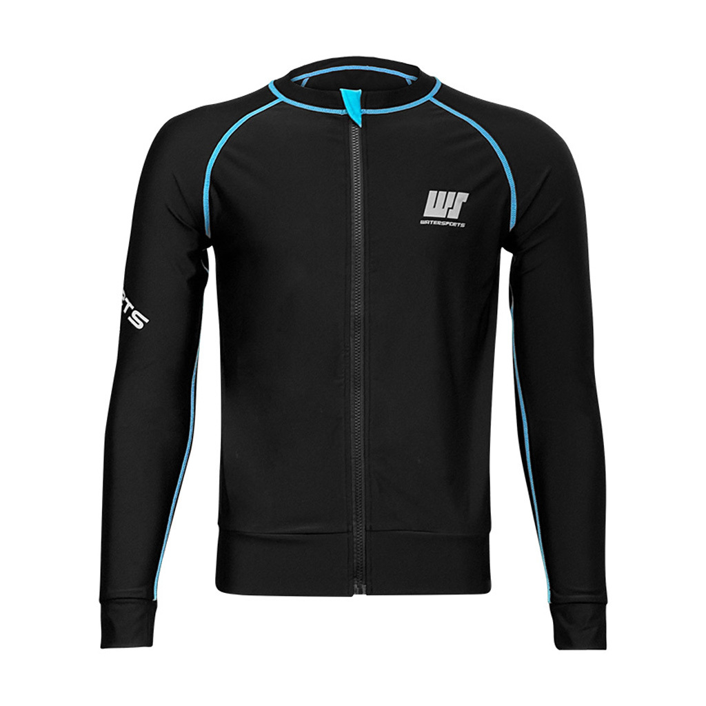 中性 LOGO 拉鍊防曬夾克 - 黑/淺藍