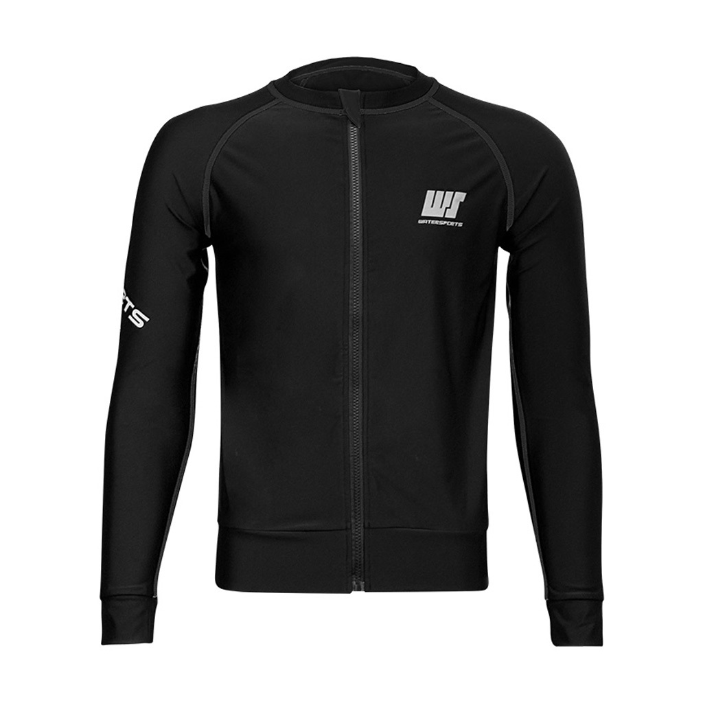 中性 LOGO 拉鍊游泳防曬夾克 - 黑