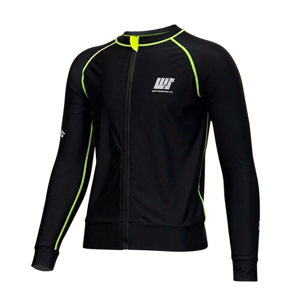 中性 LOGO 拉鍊游泳防曬夾克 - 黑/綠