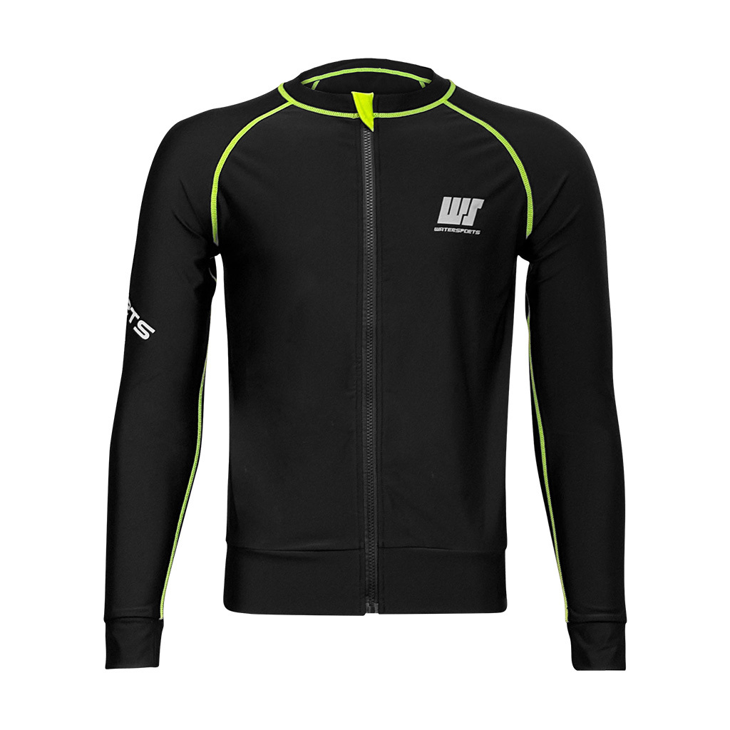 中性 LOGO 拉鍊游泳防曬夾克 - 黑/綠