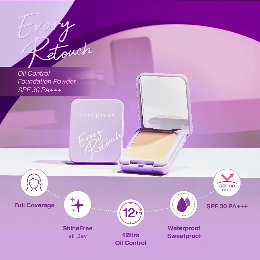 泰國人氣彩妝 Cute Press Evory Retouch Oil Control Foundation Powder SPF30 PA+++ 控油修飾迷你粉餅 #N2色 ( 5g 迷你便攜裝 )