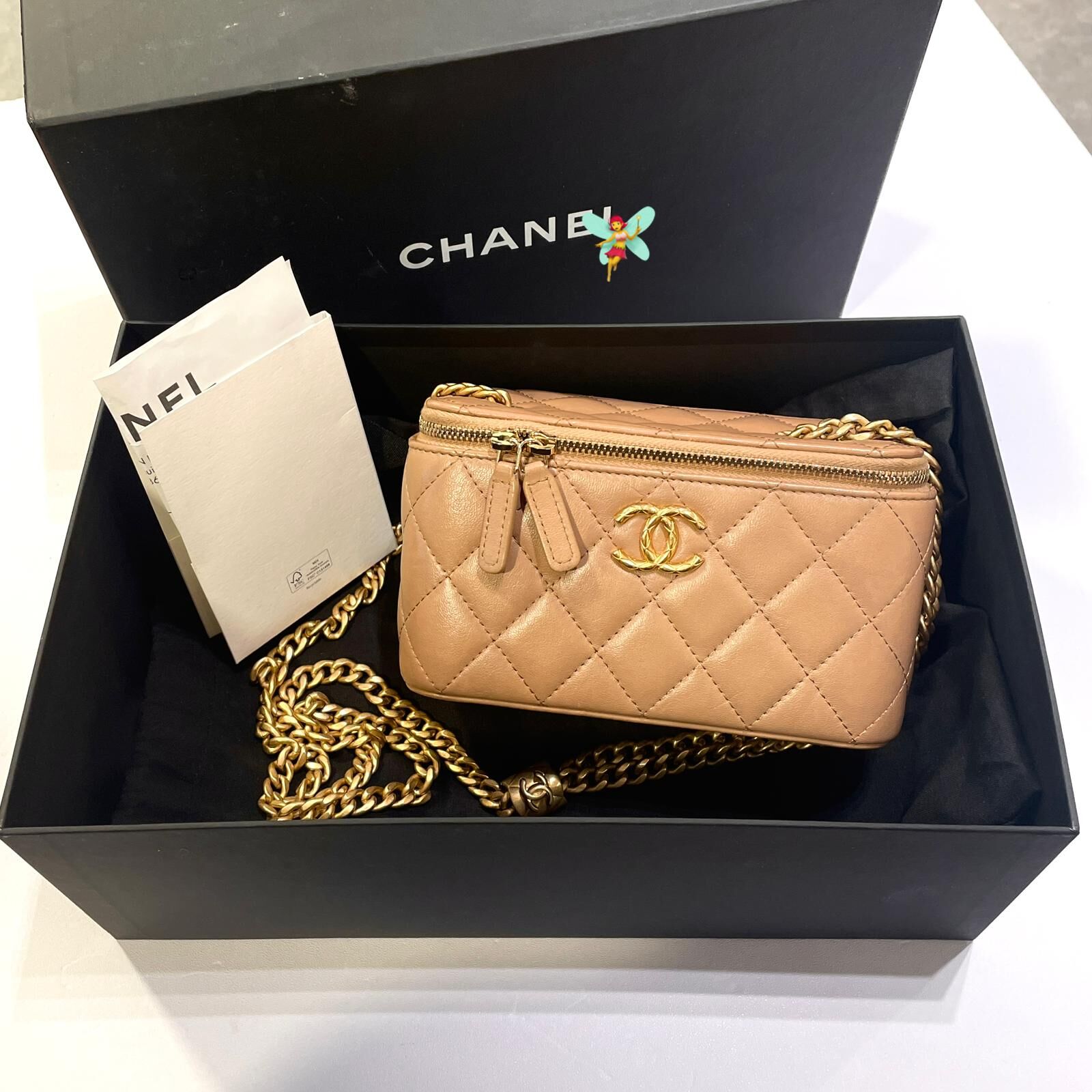 98%NEW二手CHANEL 長盒子 奶茶色菠蘿調節金扣羊皮 晶片款 #兩年免費保養 #香榭站正品