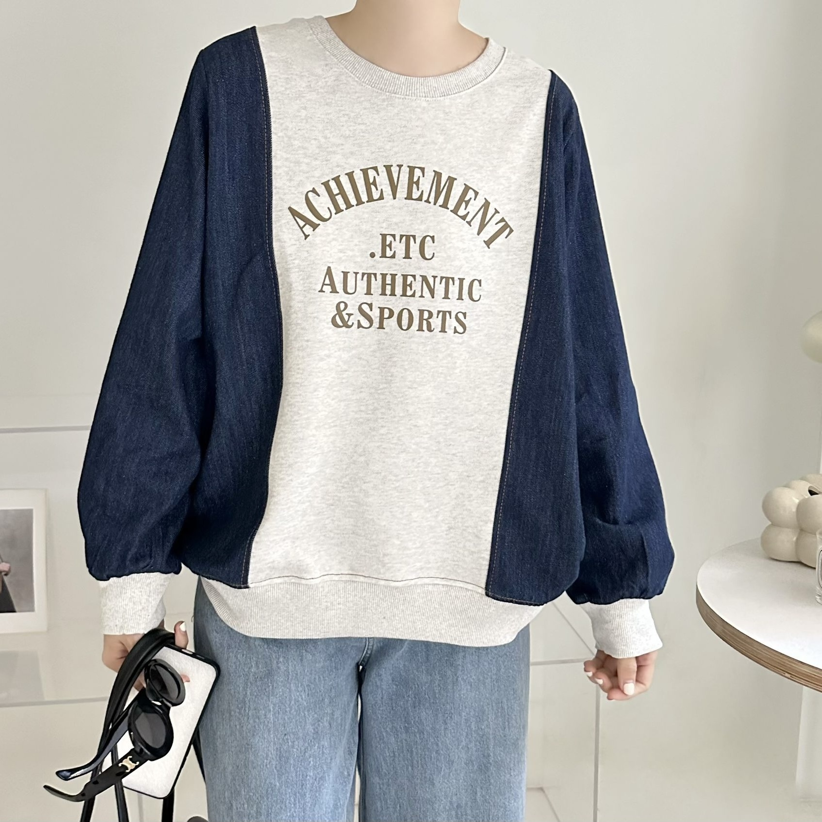 【BONNIE】牛仔手袖印字珠地衛衣 (E139-E140)