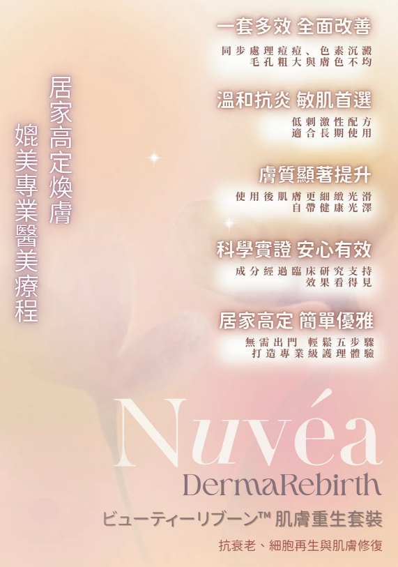 UV05 Nuvea DermaRebirth 肌膚重生醫美套裝[面、眼、頸部] (原價$3300)  直播價$2880 買3送1 $8640＠HKD360/次 買6送2  $17280 再送（No.14再拉提精華套裝X1價值HKD1980) 法國制造
