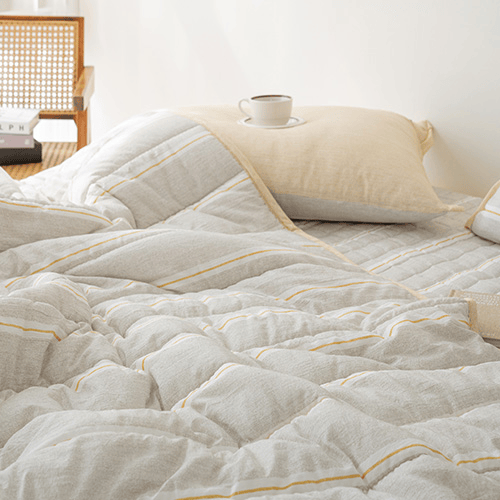 [韓國棉被] 天絲莫代爾・栗米棉填充｜粗幼拼色直間 薄被 四季厚被 3色