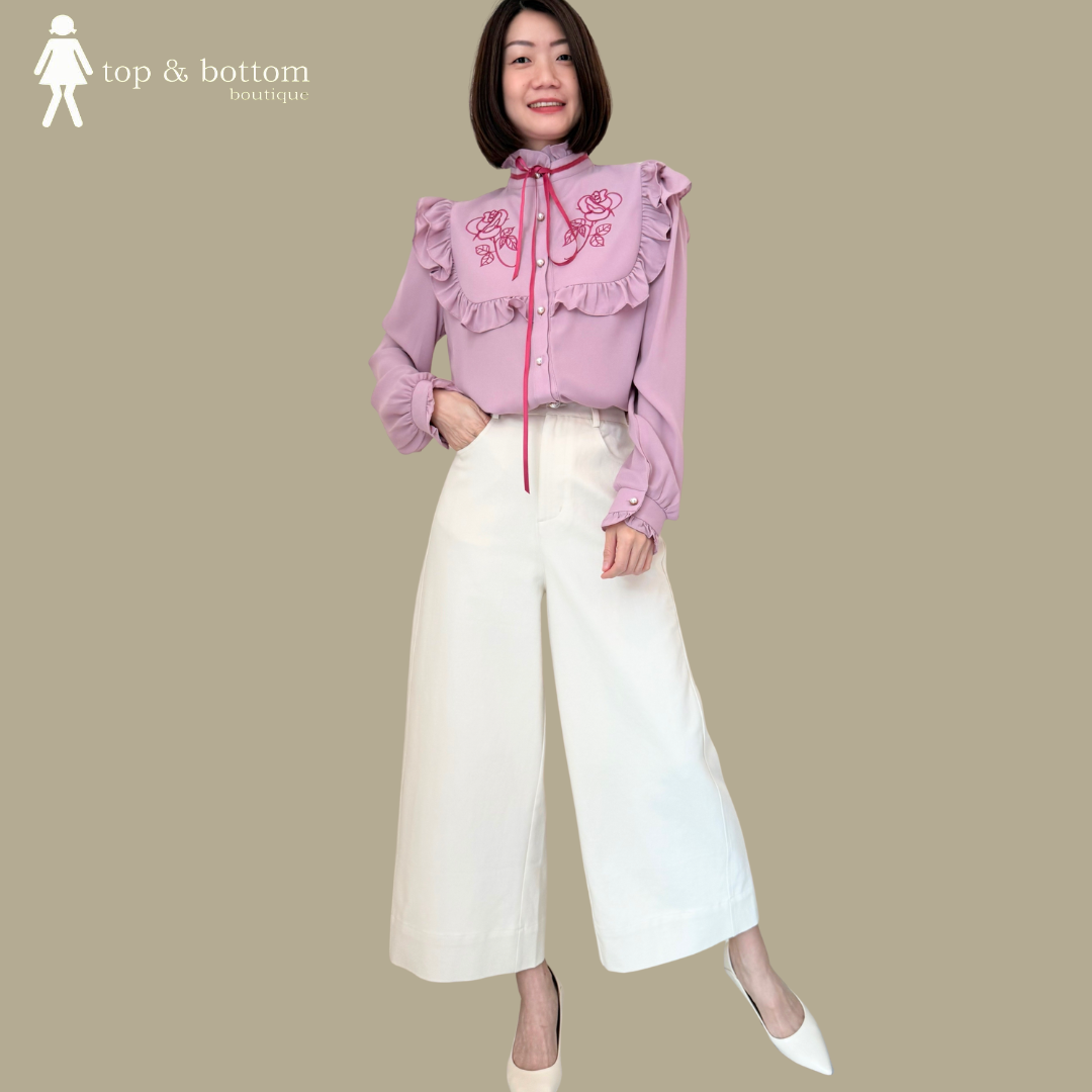 CHIFFON LONG SLEEVE EMBROIDERY BLOUSE