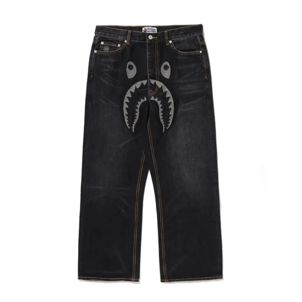 A BATHING APE SHARK RELAXED FIT DENIM PANTS BAPE SS26 WGM 水洗 鯊魚 牛仔褲 寬鬆版-1M30150302