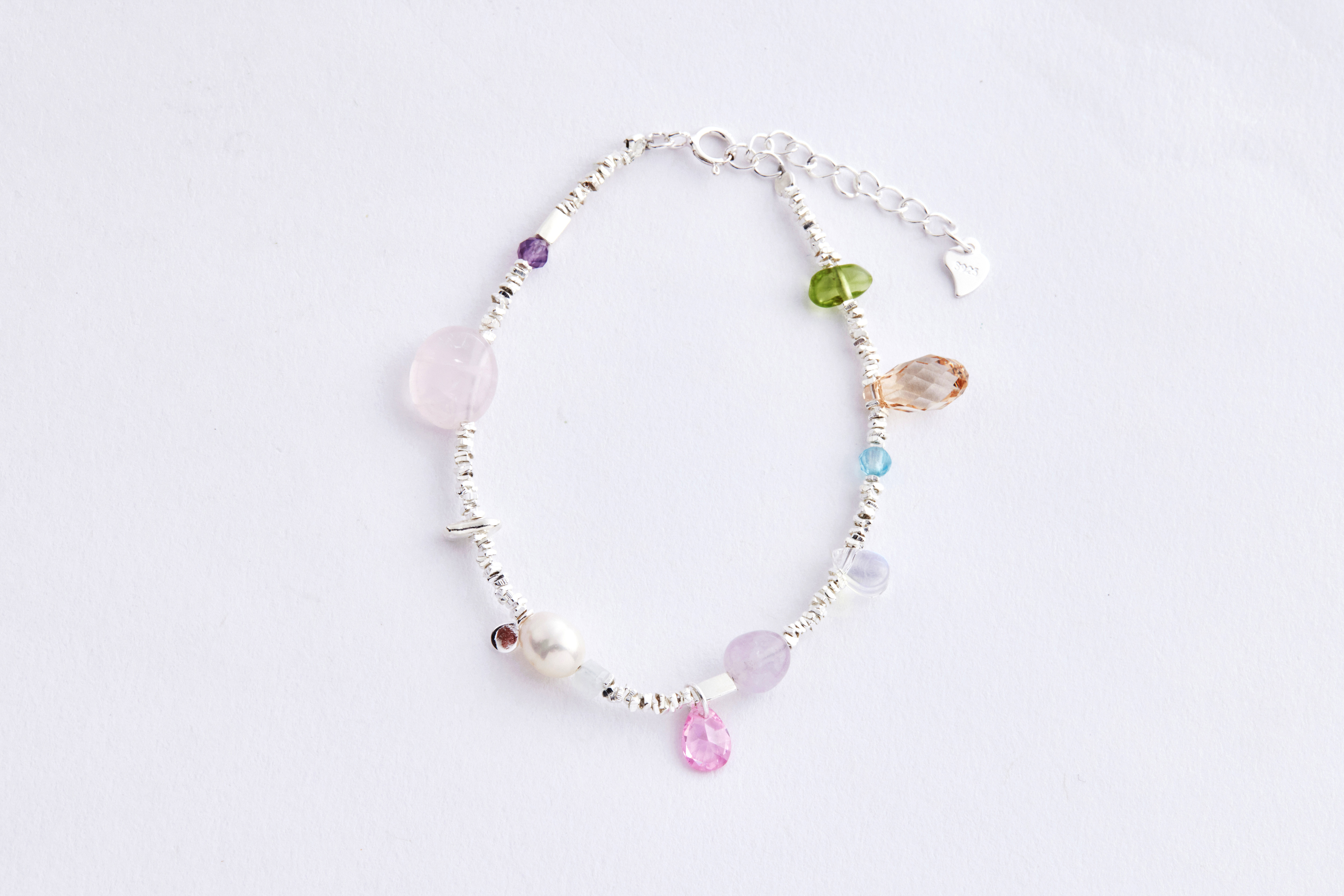 B613 | 純銀彩色水晶碎銀手鍊