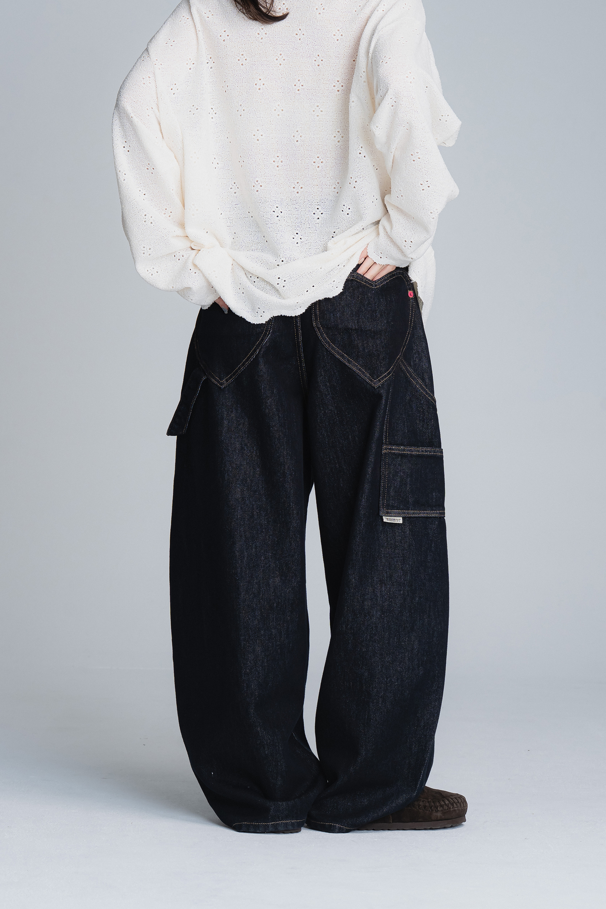 愛心造型口袋牛仔長褲 3色