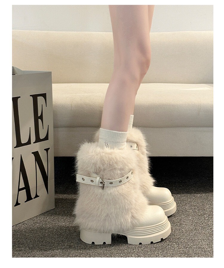 甜酷皮釦毛絨靴