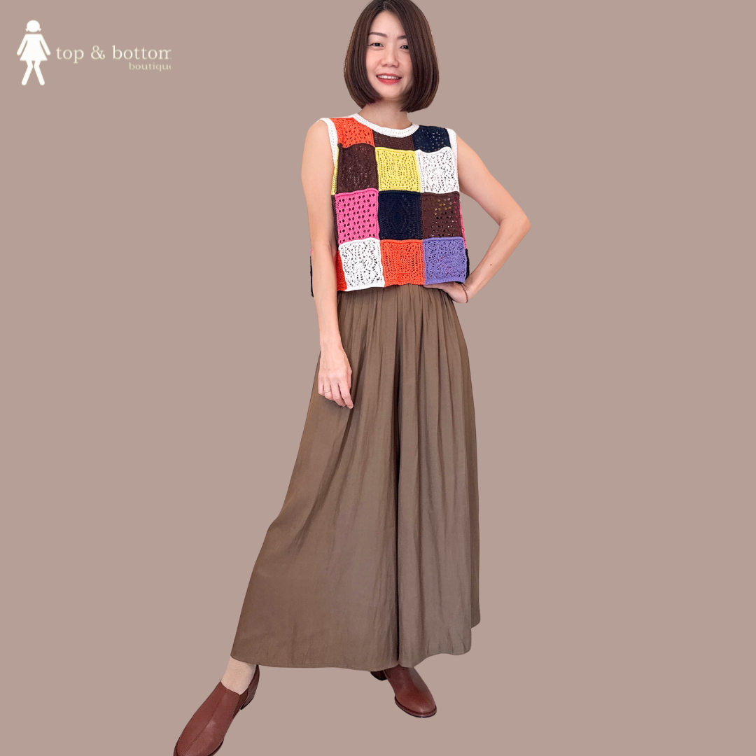 SLEEVELESS COLOUR BLOCK CROCHET BLOUSE