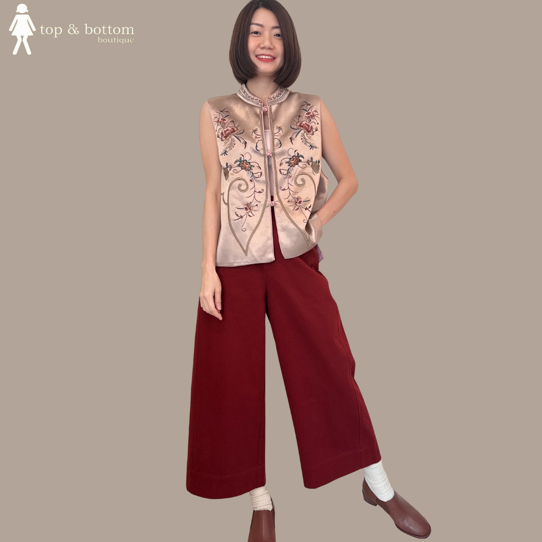 SATIN EMBROIDERED FLORAL VEST