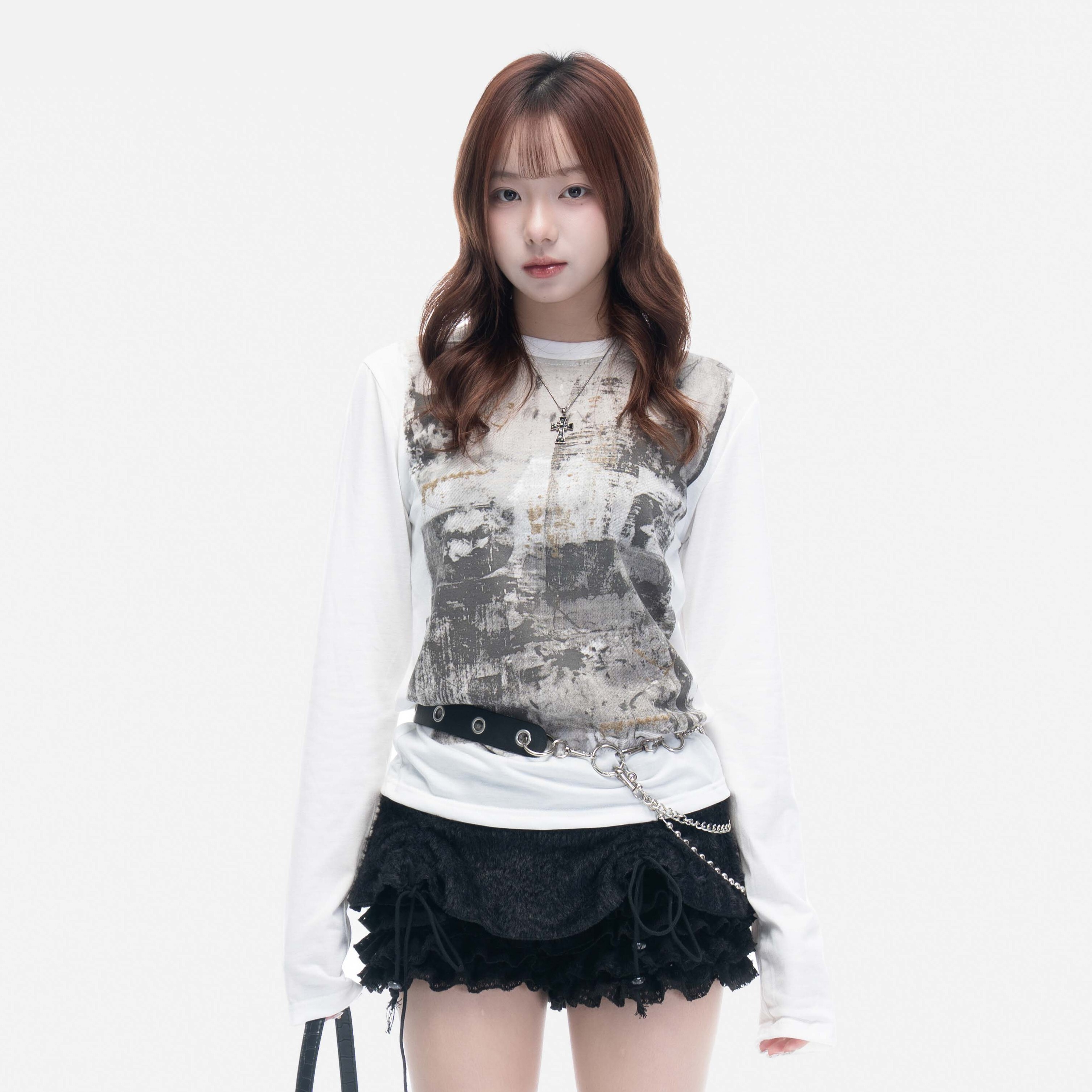 VIVID 透膚 水墨感 海報 打底 長袖 上衣