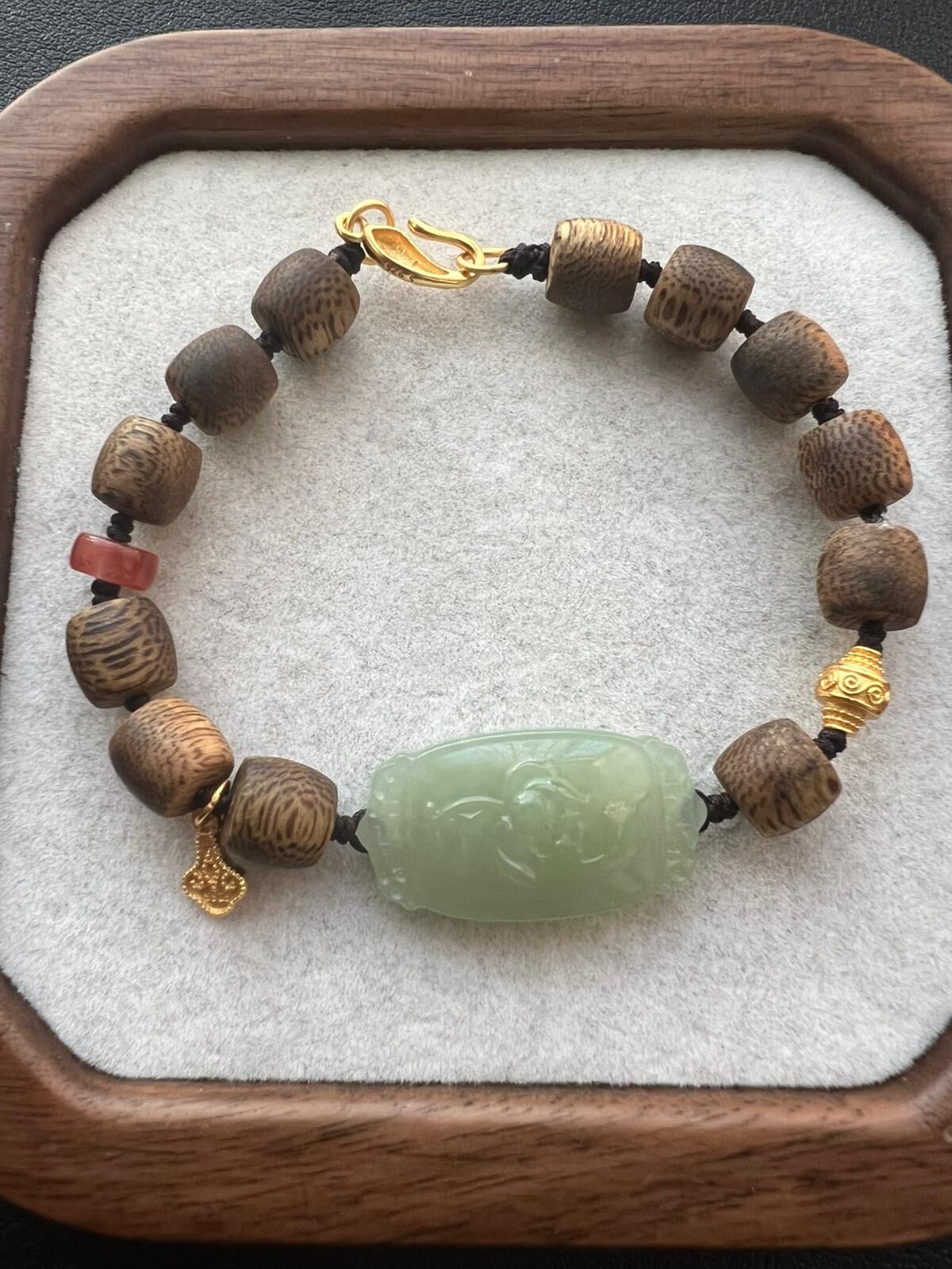 【直播】LL010324 沉香和田玉南紅925鼓珠單圈 7-8mm