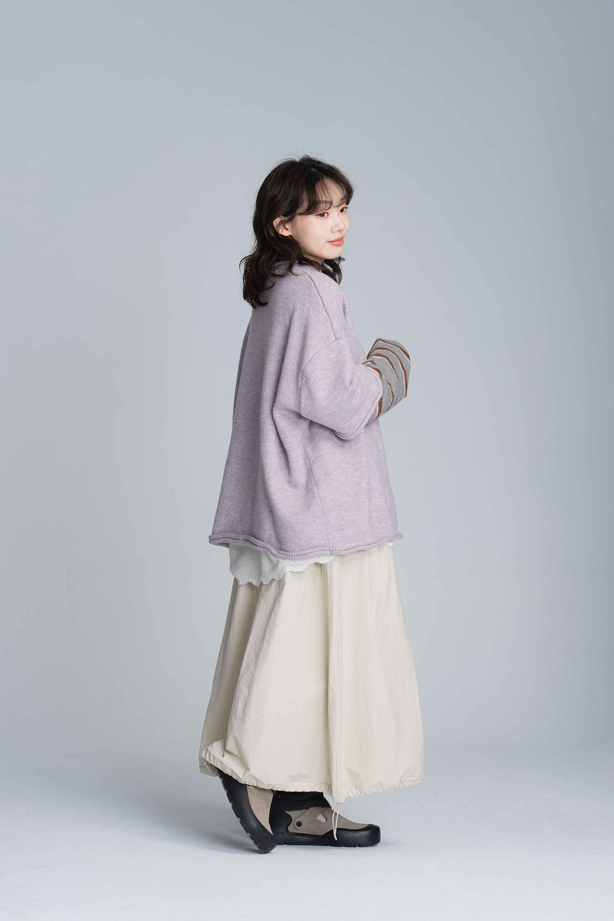 撞色條紋袖假兩件毛衣 3色