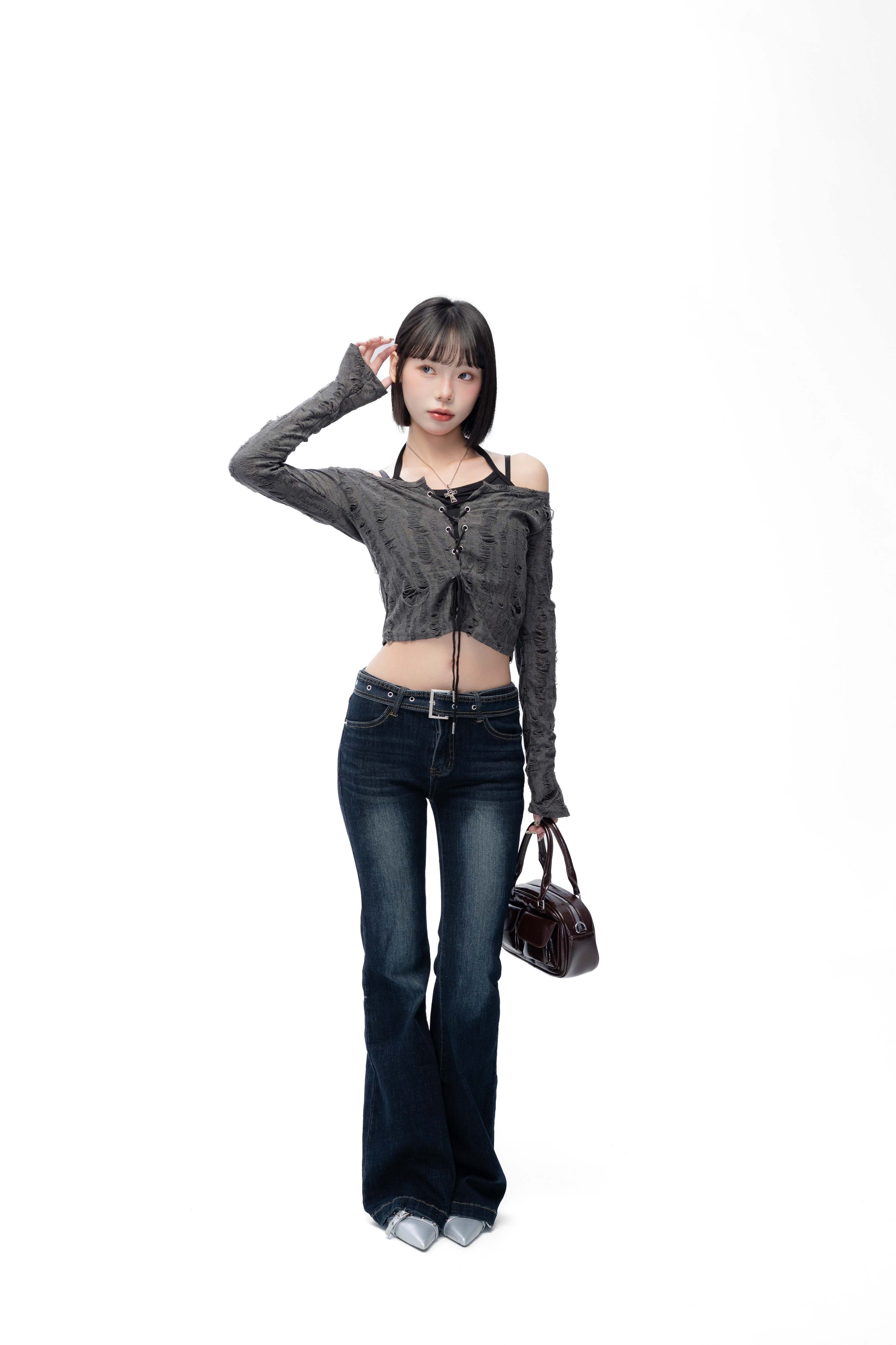 VIVID 廢土風 糜爛 刷破 開襟 薄長袖