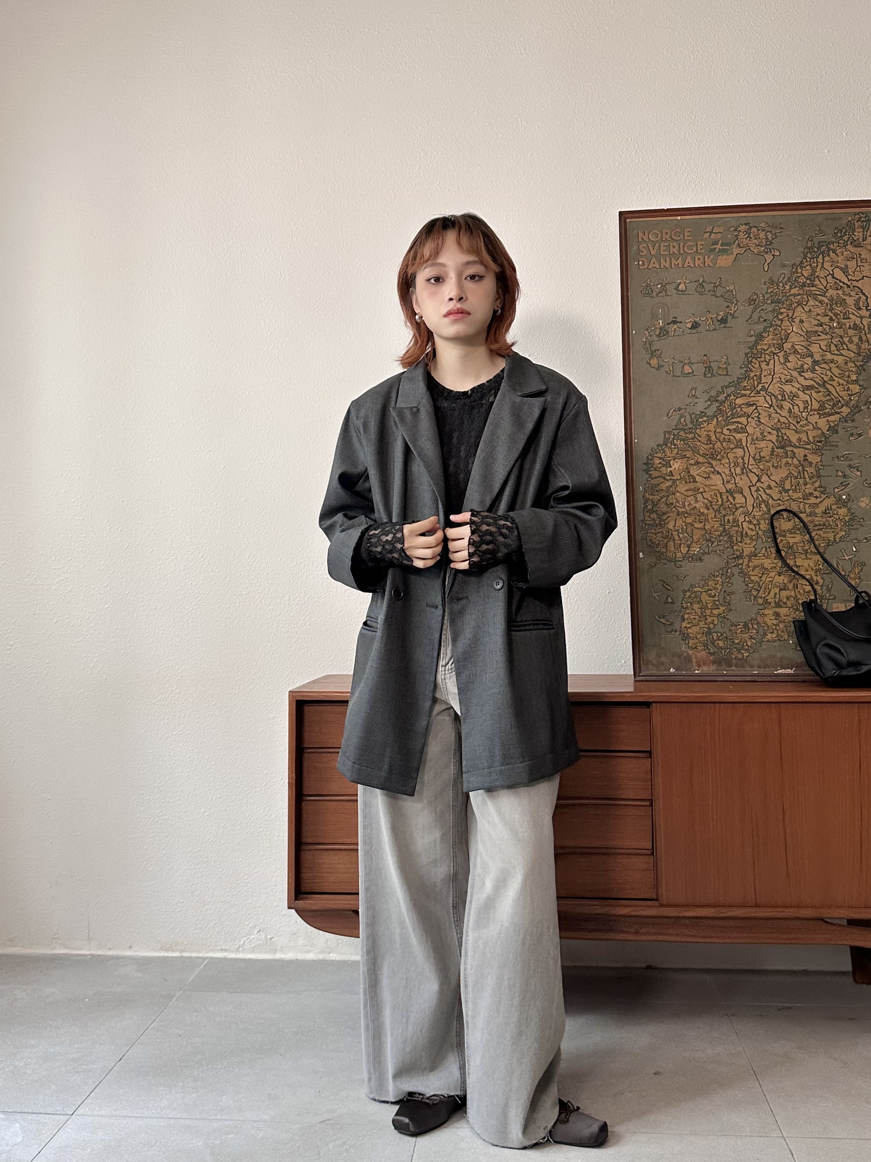 復古布紋西裝外套 - JK53870