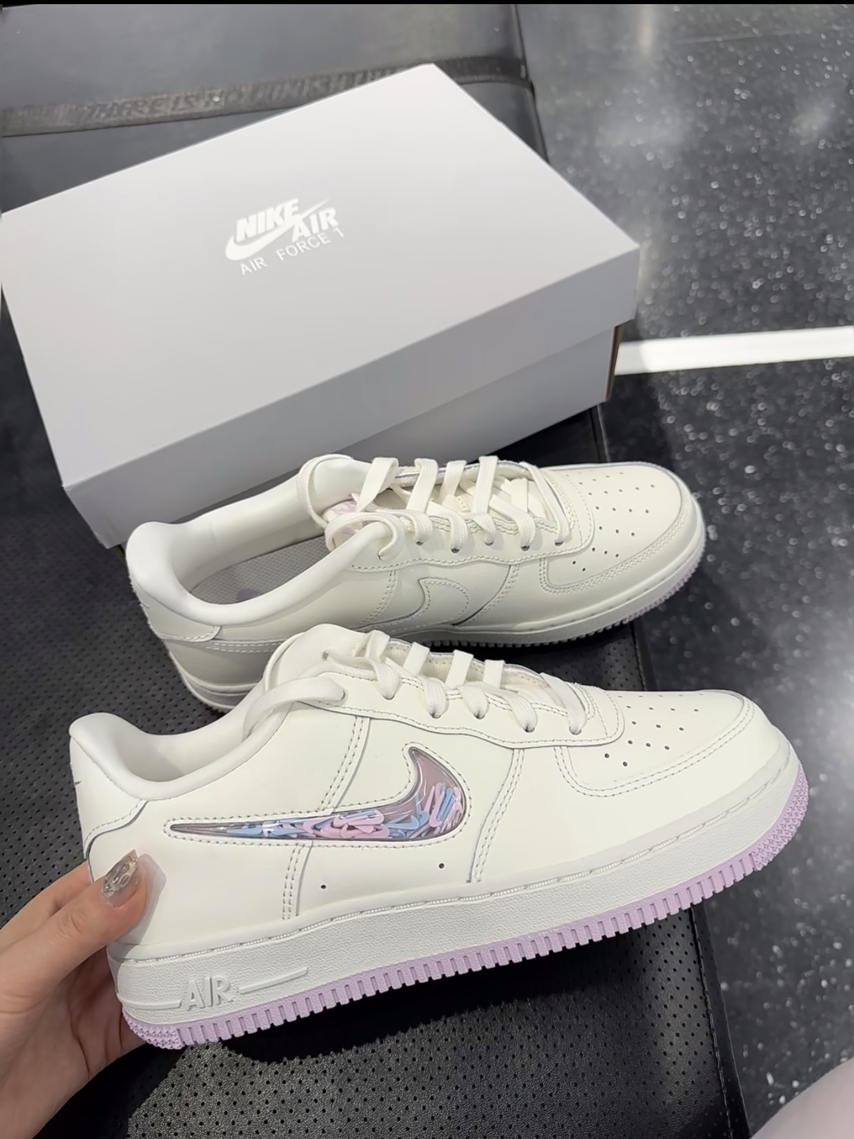 【預訂】 NIKE AIR FORCE 1 奶油白搖搖紫藍剔-GS