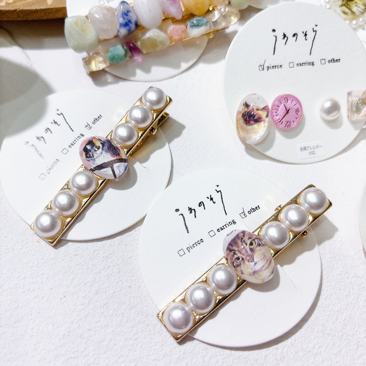 郵票動物圖案珍珠髮夾