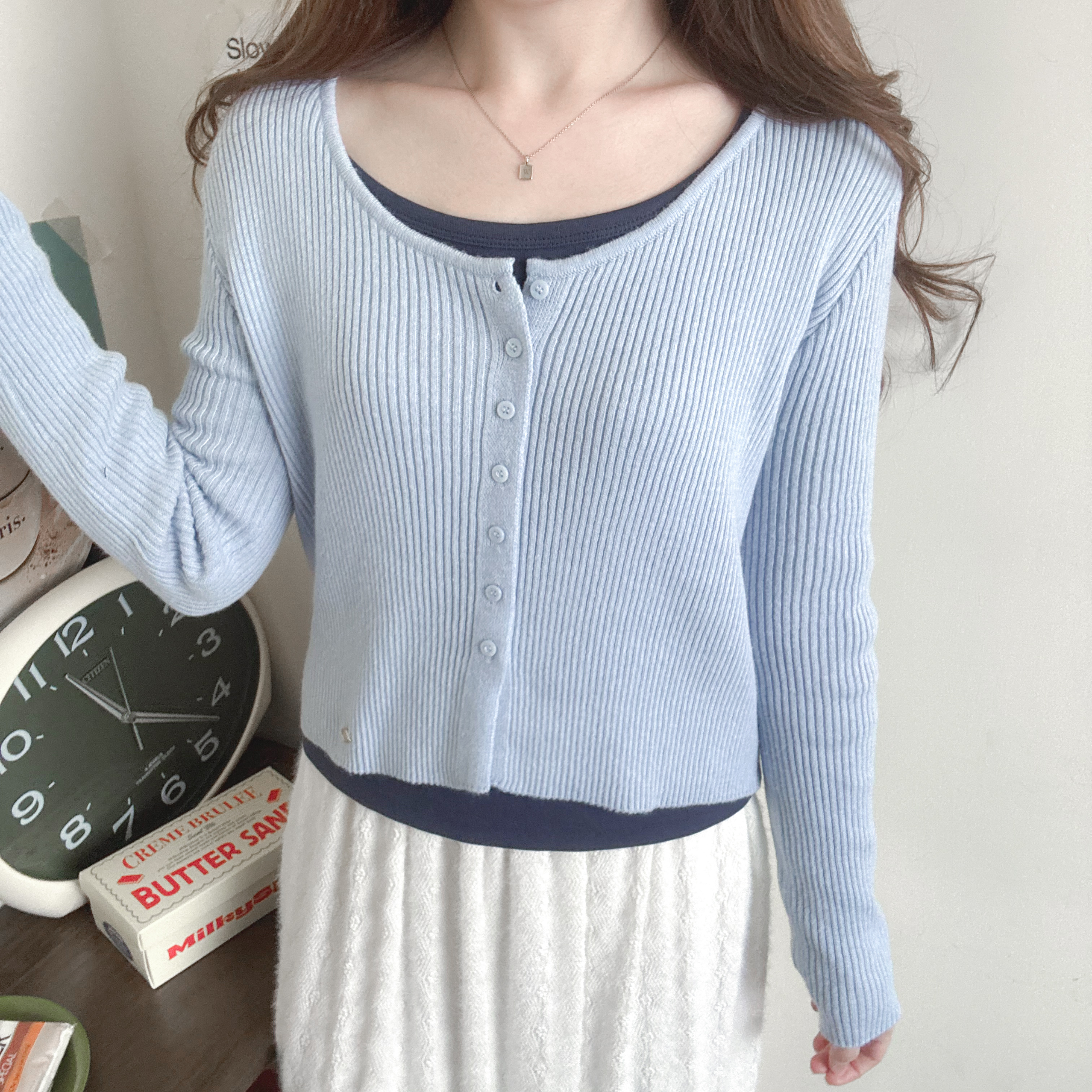 針織大圓領短款外套