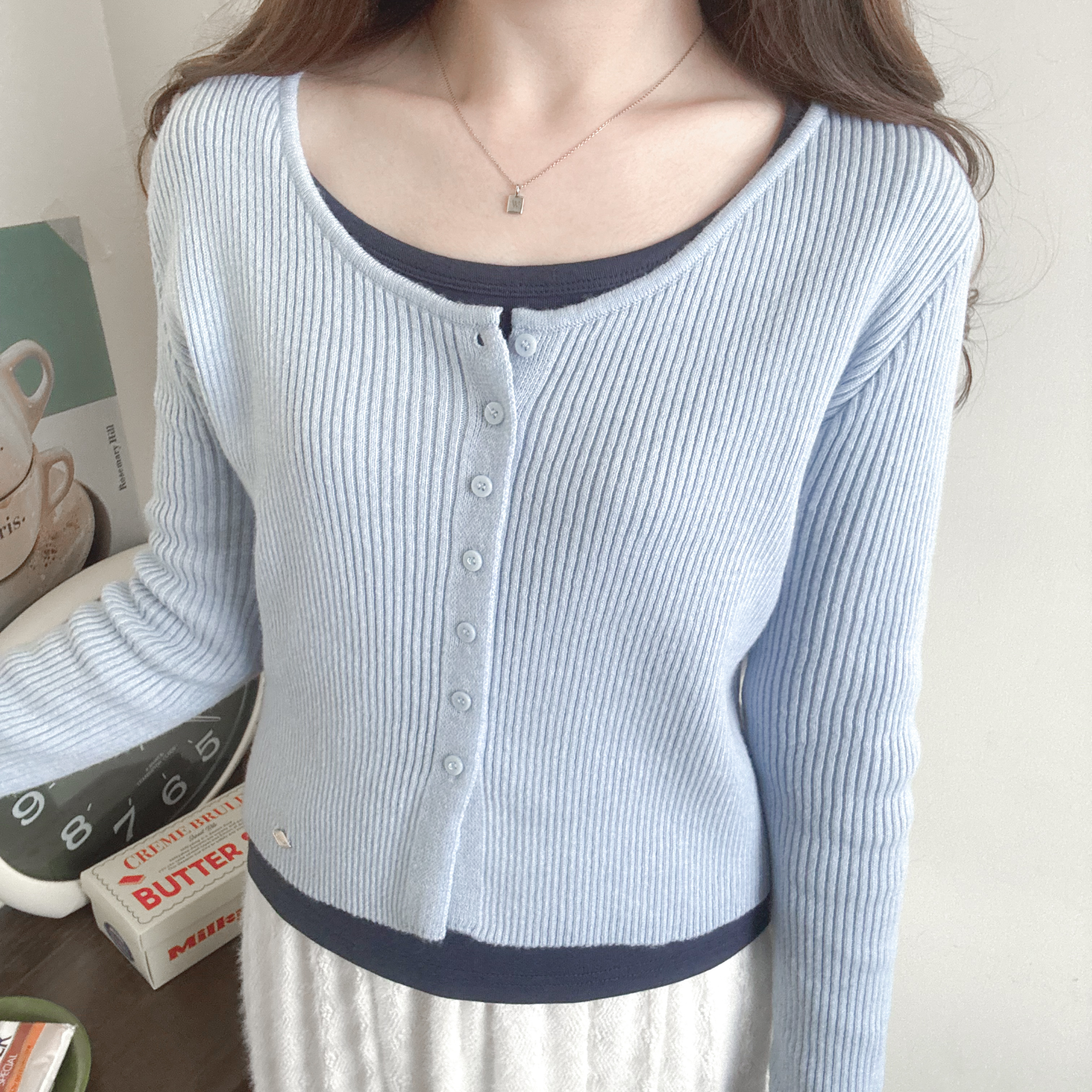 針織大圓領短款外套