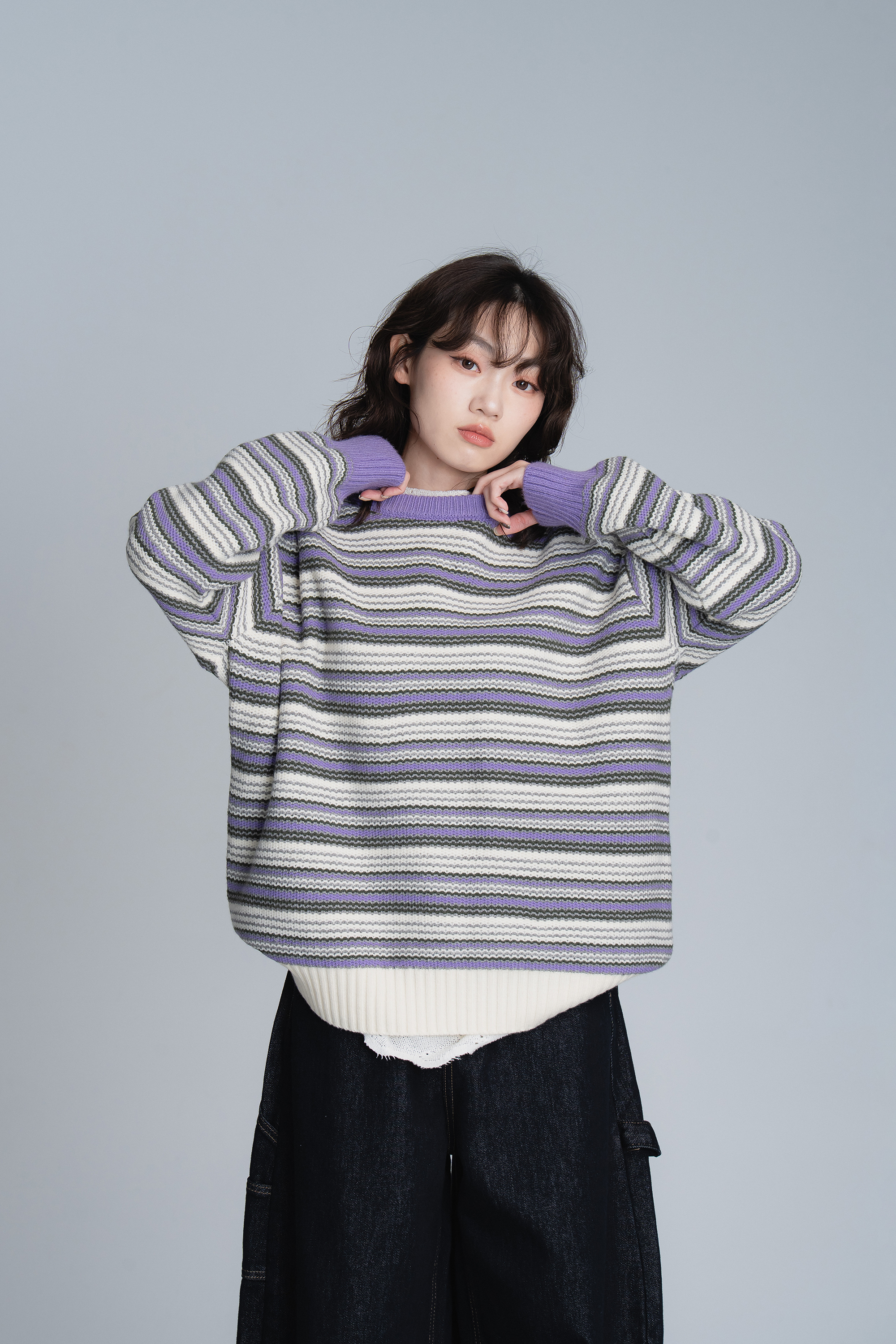 復古撞色條紋針織毛衣 4色