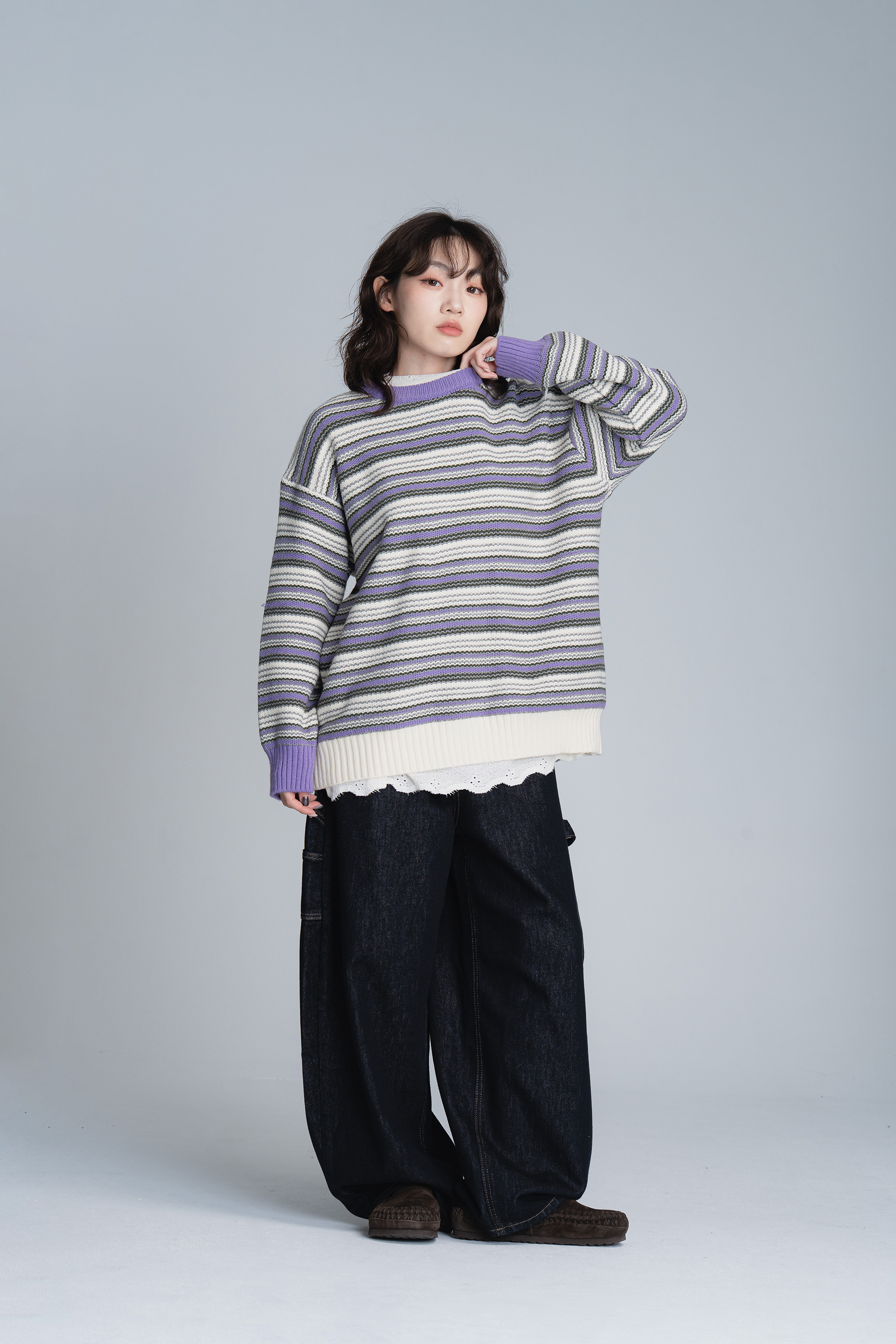 復古撞色條紋針織毛衣 4色
